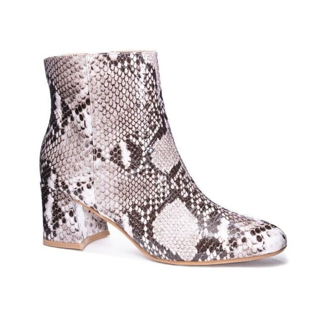 Chinese‎ Laundry Womens Tan Black Snake Daria  Block Heel Ankle Bootie